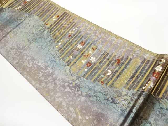 JAPANESE FUKURO OBI / WOVEN ABSTRACT STRIPE & SAKURA